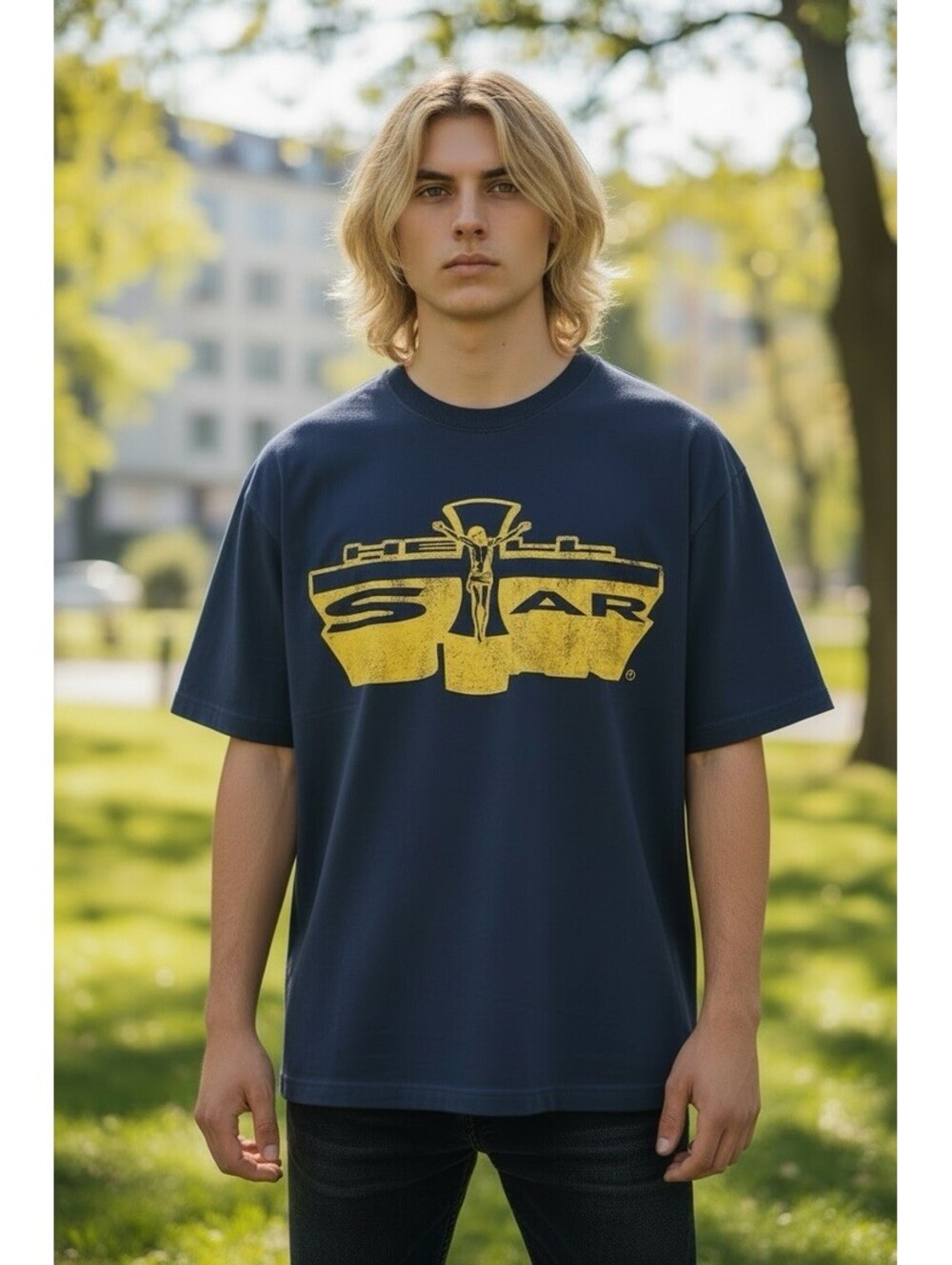 AUTHENTIC HELLSTAR 2023 Path To Paradise Overseas Exclusive Jesus Navy/Gold  LG